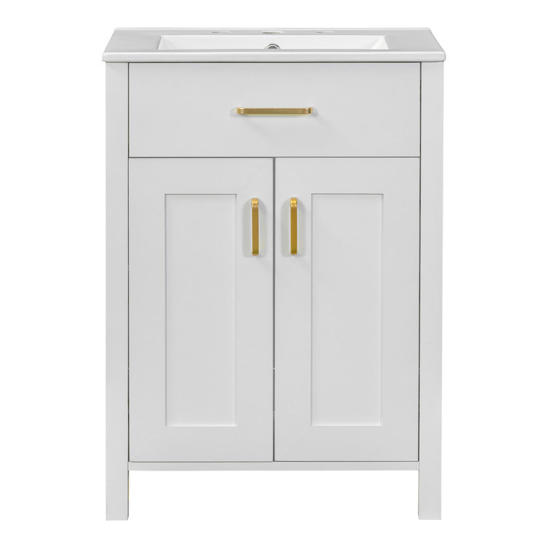 Ensemble de meuble-lavabo 24 po avec lavabo en céramique, peu encombrant, 2 portes à fermeture en douceur