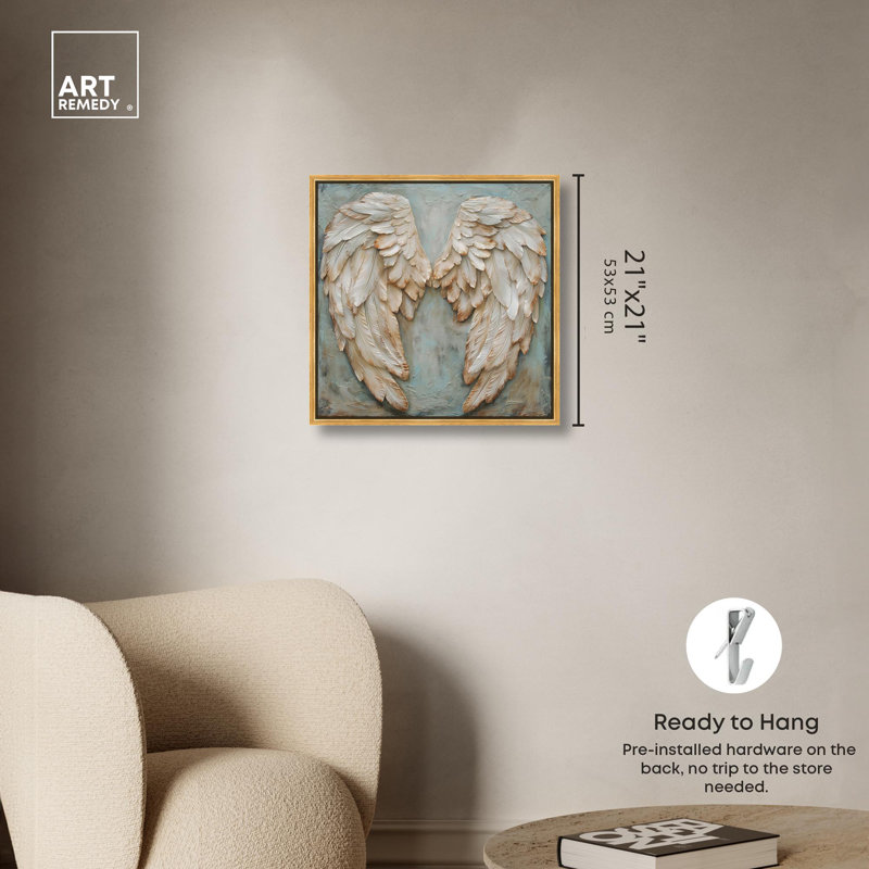 Art mural Wings of Ash I, Cadre flottant doré, H 21 po x l 21 po x P 1,8 po