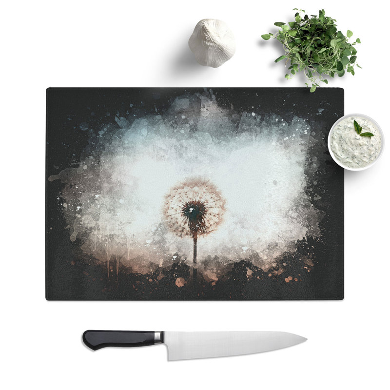Tempered Glass Dandelion Chopping Board, 20 cm x 28.5 cm