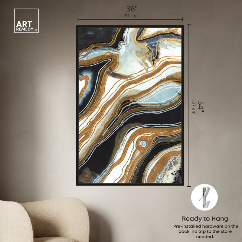 Black and Gold I, Black Framed, 55" H x 37" W