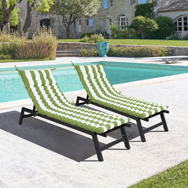 2PCS Set Outdoor Lounge Chair Cushion, Green/White