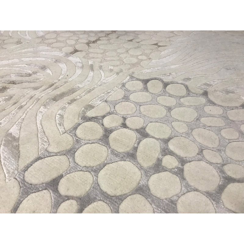 Tapis blanc et gris noué à la main de haute qualité