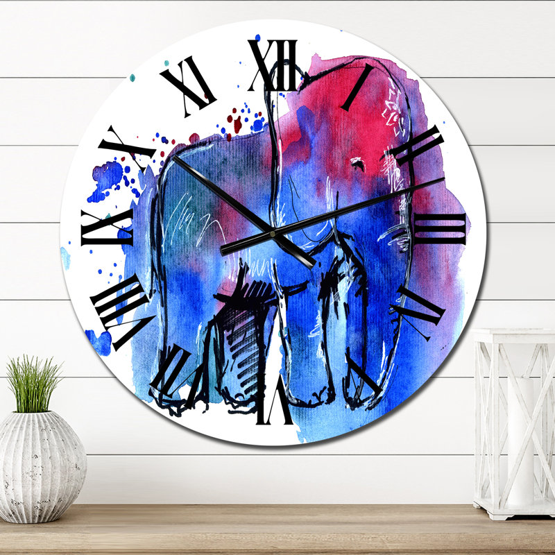 Impression d'éléphant bleu et rouge - Horloge murale traditionnelle, Petit