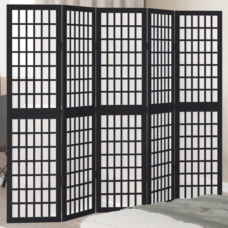 175cm W 5 - Panel Folding Room Divider, 160cm H x 175cm W x 0.16cm D, Black