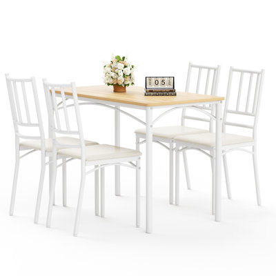 Table de salle à manger industrielle, table naturelle et blanche avec 4 chaises, sièges moelleux, peu encombrant, 43,3 l x 23,6 l 30,1h pour déjeuner 4, design, agencement de couleurs, salon confortable