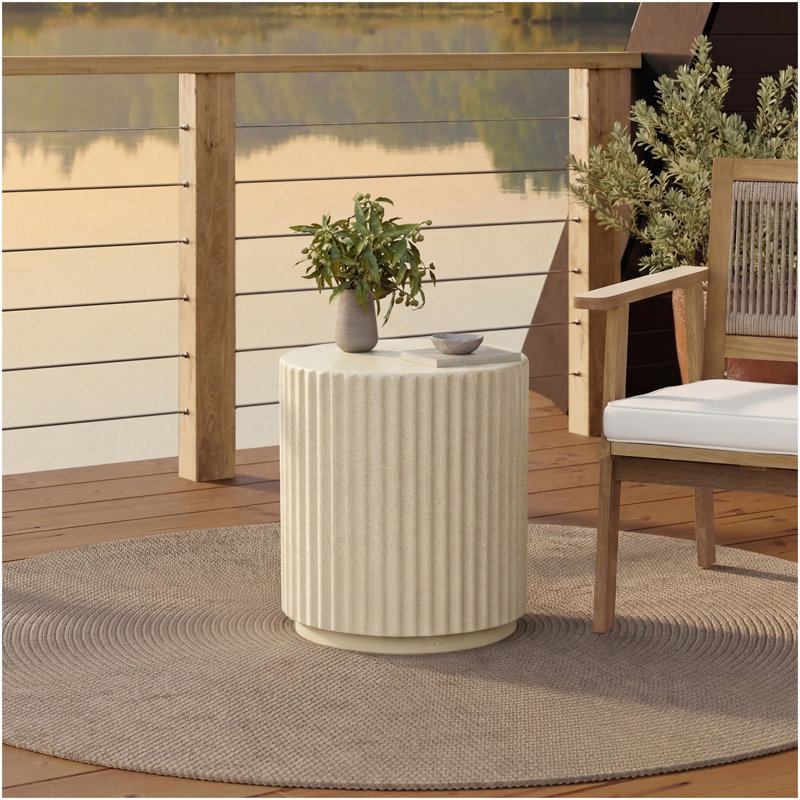 Table d'appoint pour l'extérieur Cosest, table de bout de patio en forme de cylindre Mgo, table d'appoint légère avec motif ondulé, support pour plante ronde pour jardin et balcon