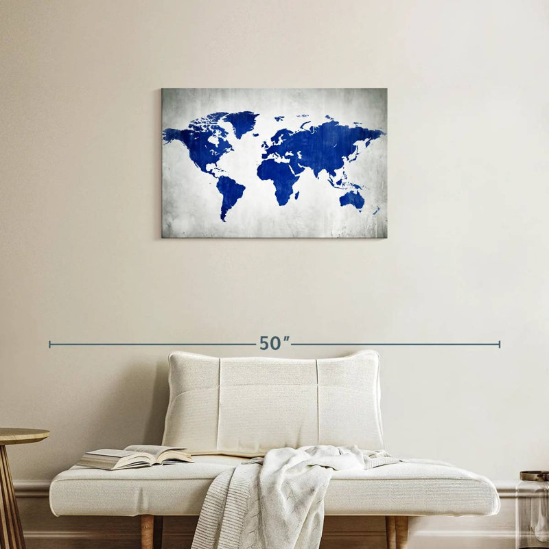Carte du monde Aliaz en bleu, H 20 po x l 30 po