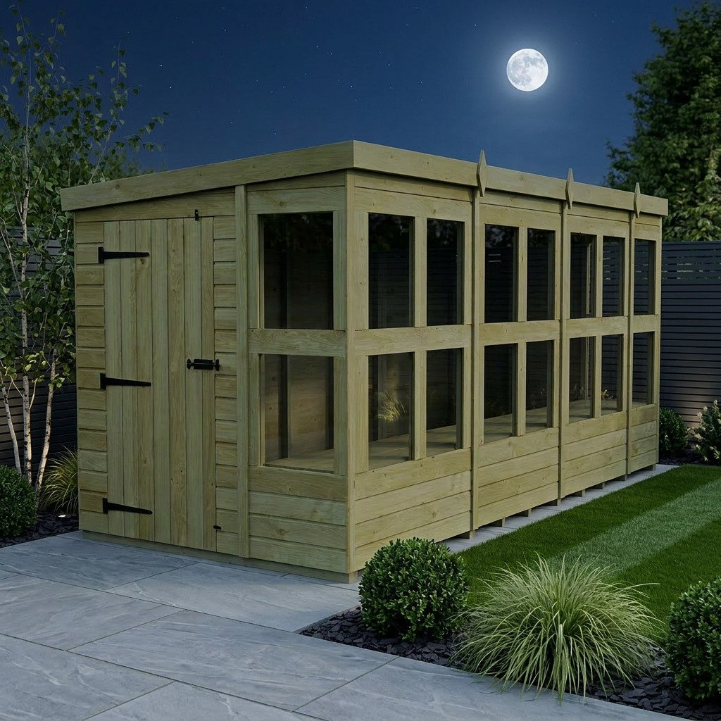 Total Sheds 14ft x 6ft Pent Potting Shed - Built-in Two-Tier Bench - Pressure Treated Timber - UK Manufactured