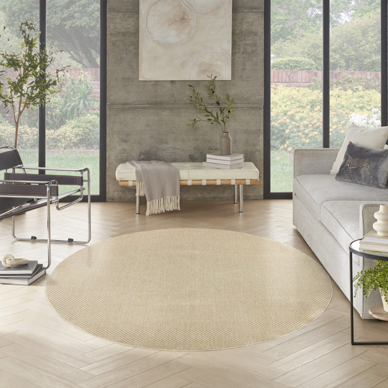 Tapis d'intérieur / extérieur uni Tulum, Rond 8 pi, Crème