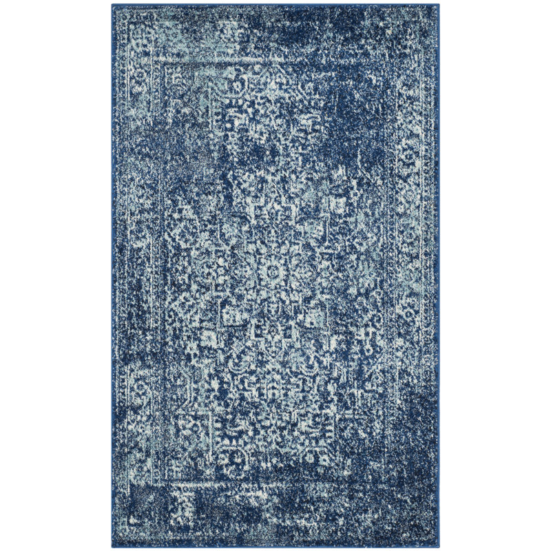 Oriental Area Rug, Rectangle 122 x 183 cm, Ivory/Navy
