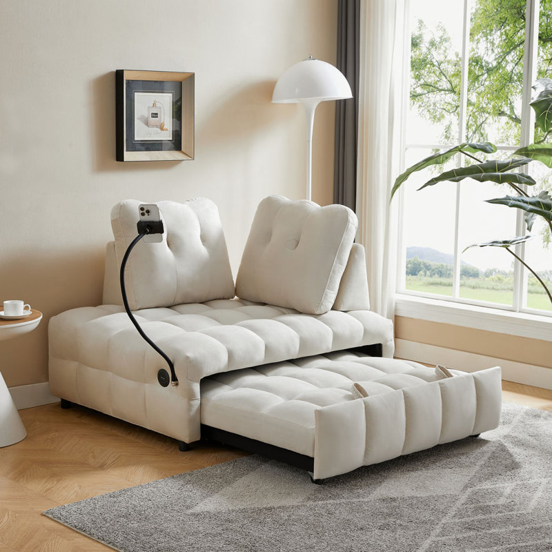Canapé-lit escamotable, Velours beige