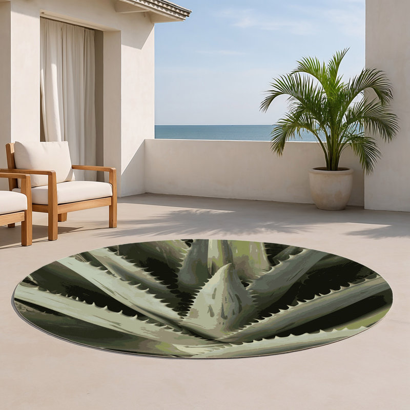 Tapis d'intérieur et d'extérieur brun Botanical, Rond 5 pi