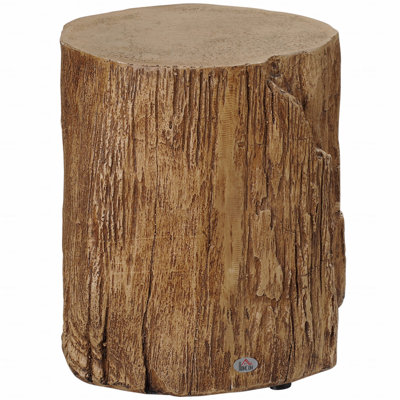 Tree Stump Stool, Decorative Side Table With Round Tabletop, Concrete End Table With Wooden Grain Finish, For Indoors And Outdoors