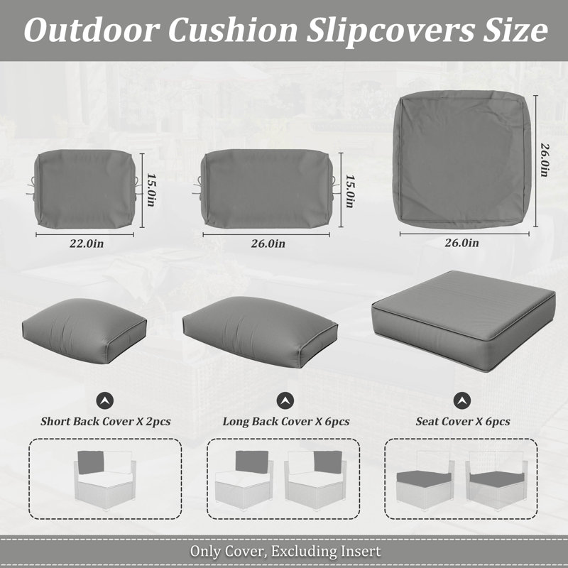 14-Piece Outdoor Seating Group Cushion Cover, Only Covers, Light Gray