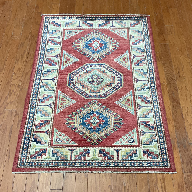  Tapis en laine fait à la main Kazak, Rectangle 3 pi 5 po x 4 pi 10 po
