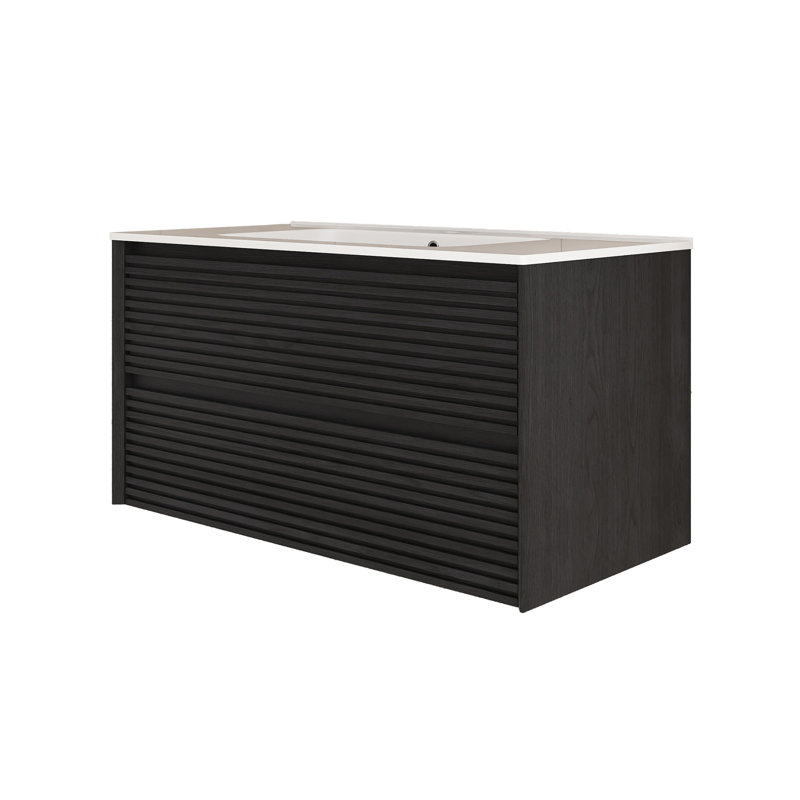 36 po Meuble-lavabo mural élégant et élégant avec 2 tiroirs