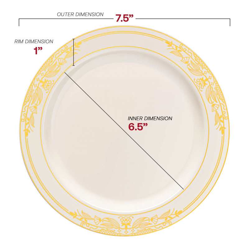 Assiette à apéritif / assiettes en plastique ivoire avec rebord doré Harmony (7,5 po)