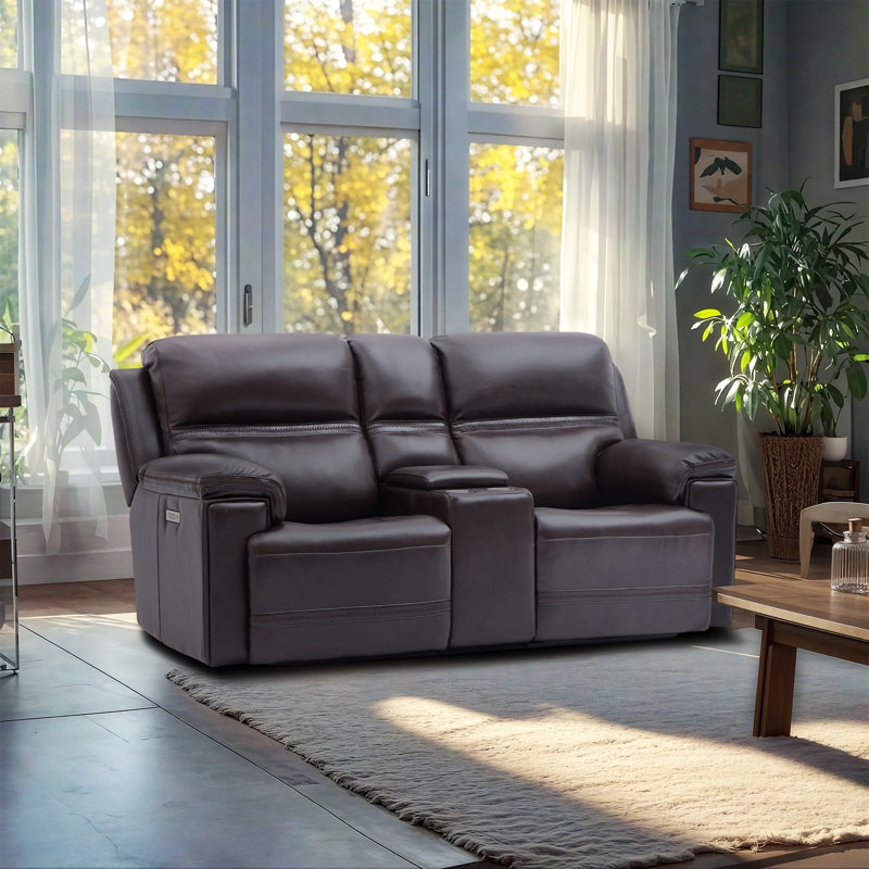 Canapé deux places inclinable électrique moderne en cuir avec position zéro gravité, port USB intégré et console