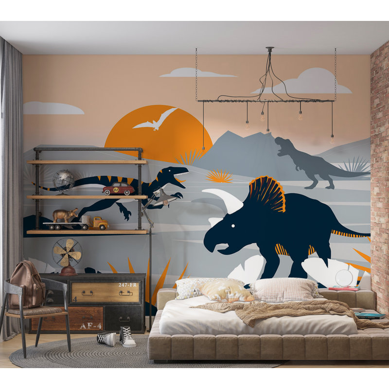 Adhésif mural pelez et collez, paysage de dinosaures abstraits, L 100 po x l 135 po