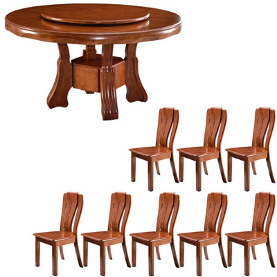 Chinese style solid wood round dining table set