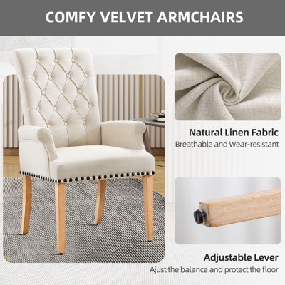 Chaise de salle à manger à haut dossier classique avec revêtement capitonné et garnitures cloutées