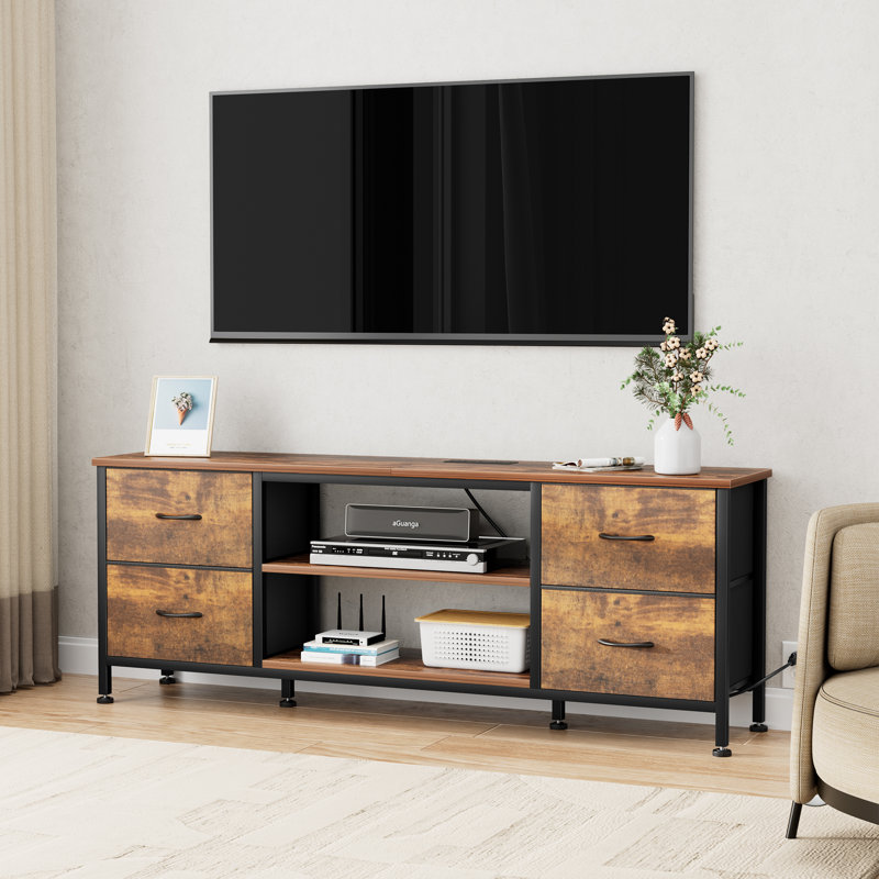 Kayleemae 55 Inch Dresser TV Stand with Power Outlets, Media Console with 4 Drawers and Open Shelf for Living Room and Bedroom or Dorm