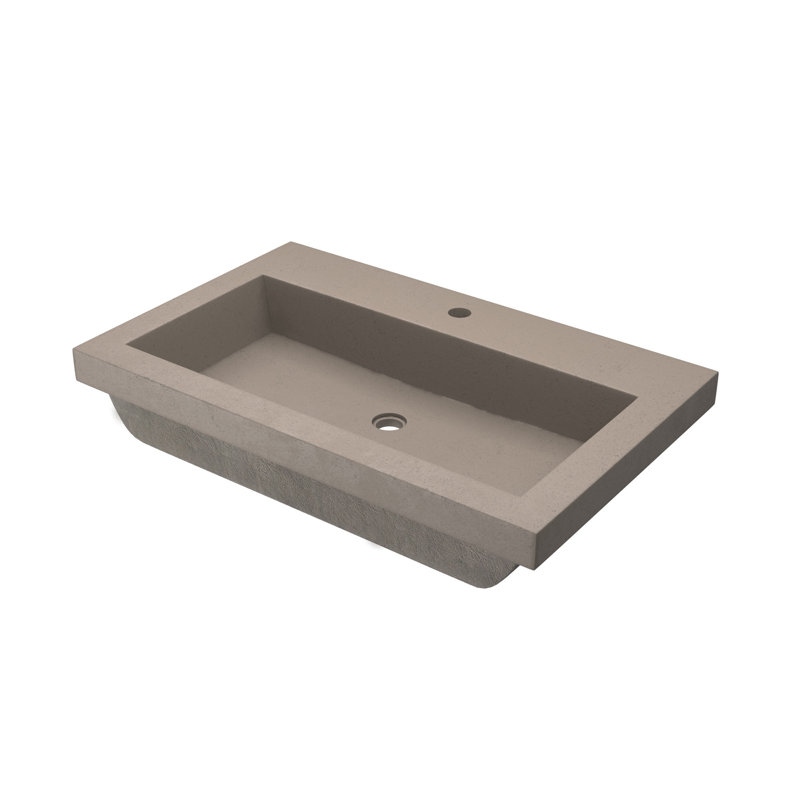 Trough Handmade Rectangular Drop-In Bathroom Sink, Earth, Single Faucet Hole