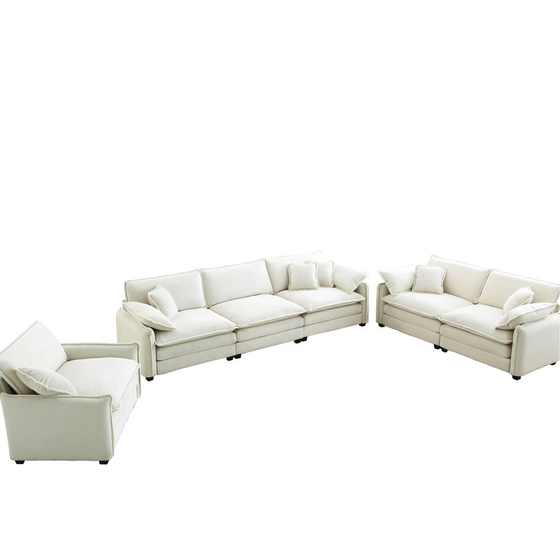 Canapé modulaire en velours côtelé beige amovible - Confort et commodité 3 - mélange moderne et rétro