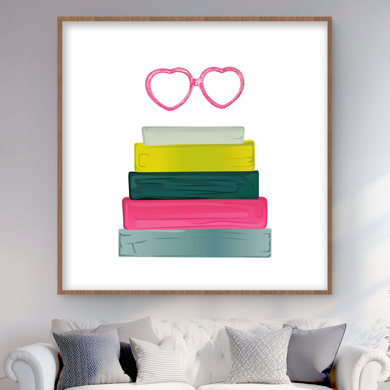 Verres en forme de cœur avec livres - Impression de chambre à coucher | Décoration intérieure, H 48 po x l 48 po, Brun