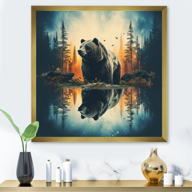 «Double Exposure Bear», art mural ours, Cadre doré à une seule photo, H 36 po x l 36 po x P 1,5 po