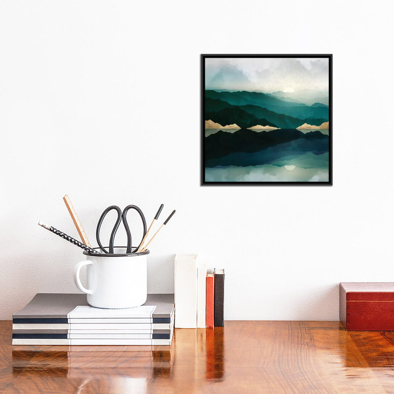 Waters Edge Reflection - Imprimé, H 12 po x l 12 po x P 1,5 po, Toile avec cadre noir