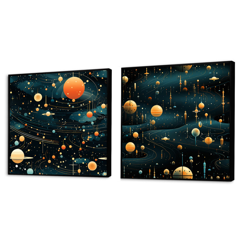 Knapen - Ensemble de 2 collages carrés abstraits, Cadre flottant noir, H 16 po x l 33 po