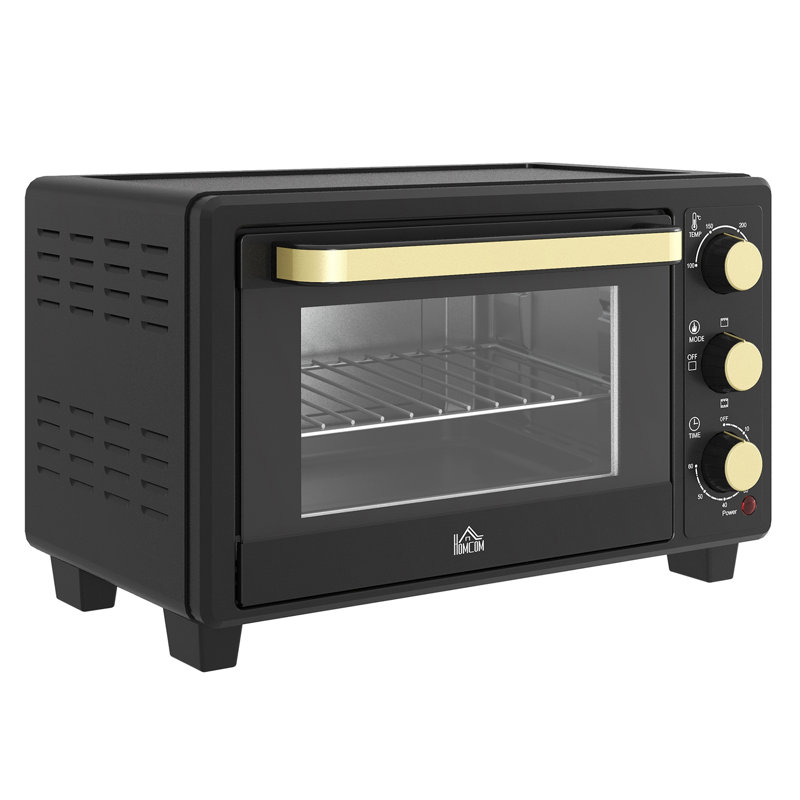 HOMCOM Mini Oven 16L Countertop Oven w/ Adjustable Temp Timer 1400W, Gold/Black