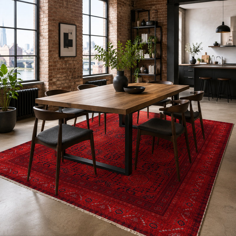 Netline Home Lantern Heritage Deep Red Washable Rug, 80 x 150 cm