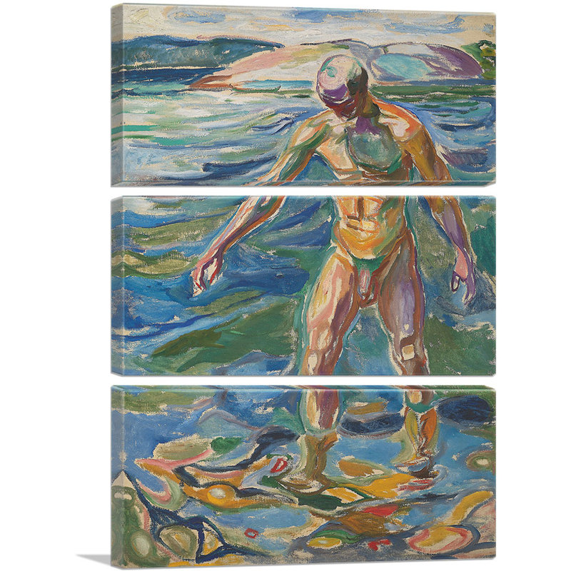 «Bathing Man» par Edvard Munch, ensemble de 3 reproductions d'art sur toile tendue, H 60 po x l 40 po x P 0,75 po