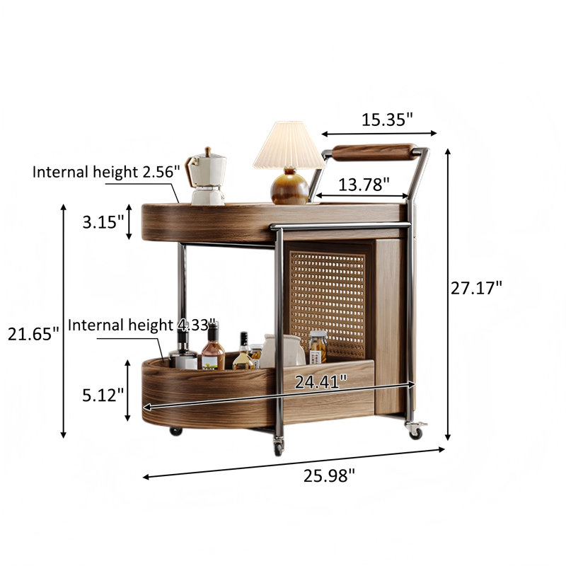 Solid Wood Side Table, Walnut Rattan Weaving Cart.