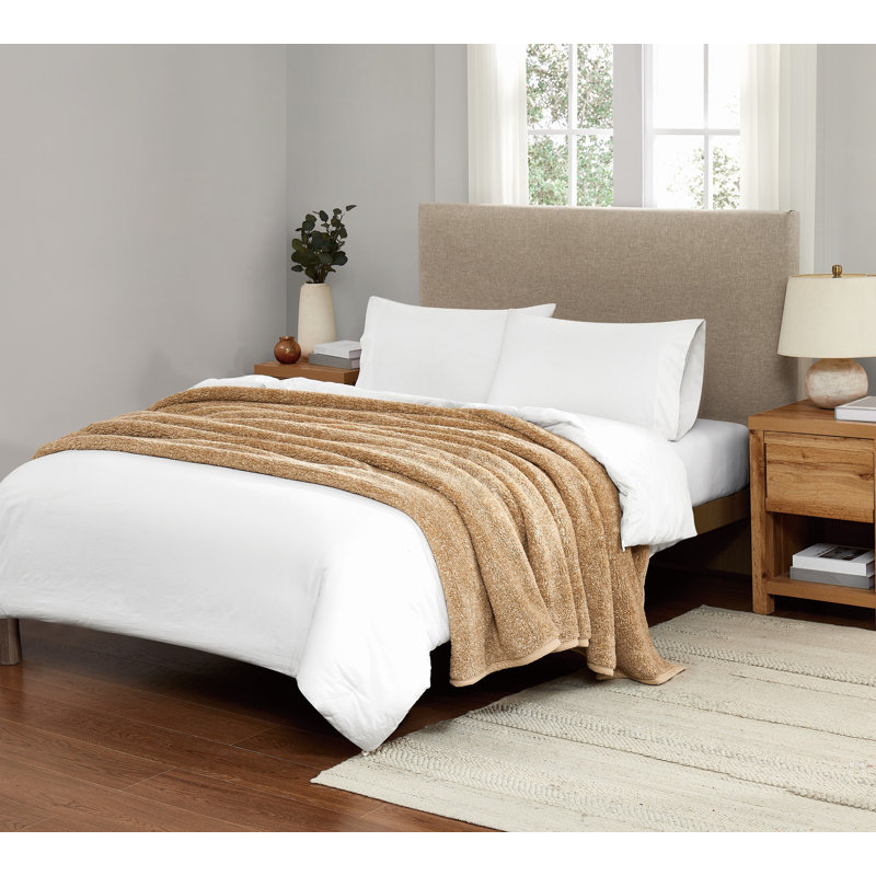 Brooklyn Loom Heathered Sherpa Bed Blanket, Natural, Twin XL