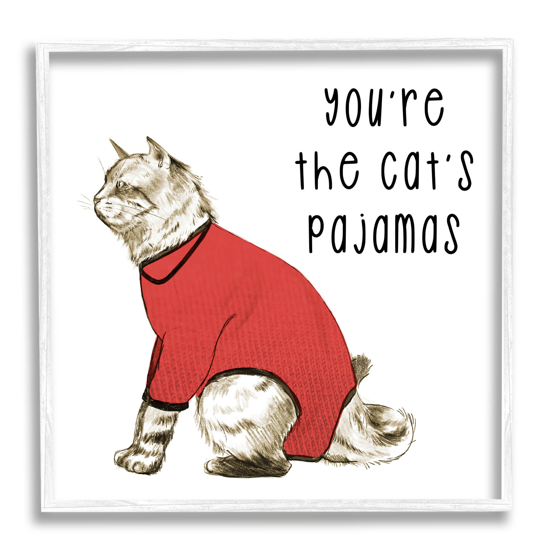 The Cat's Pajamas Funny Pet Framed On Wood by Lil' Rue Print