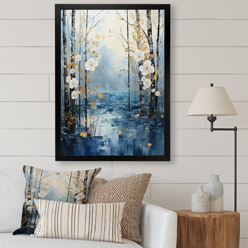 «Letreece Birch Woods Moonlit Symphony V», reproduction d'art sur toile, Cadre photo noir, H 20 po x l 12 po x P 1 po