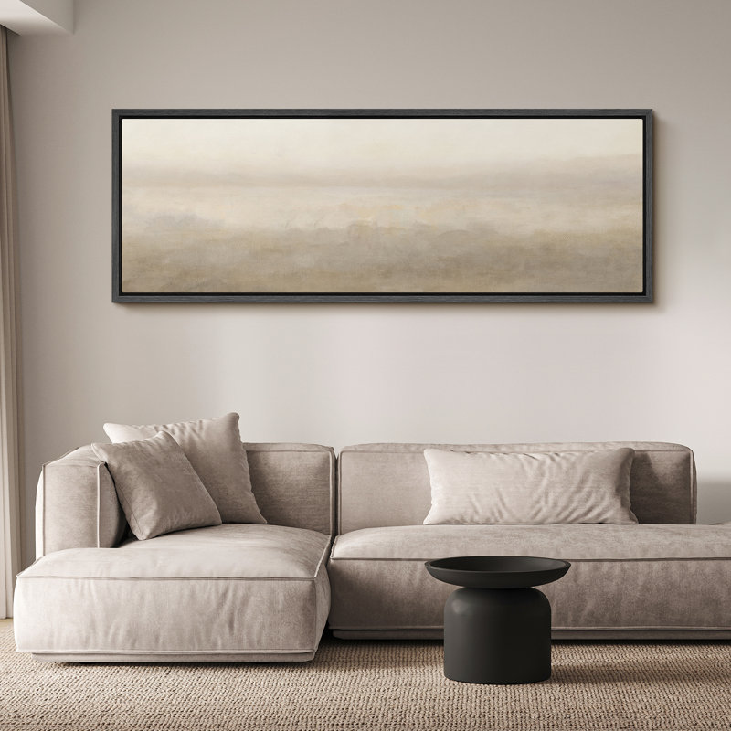 Grande impression sur toile encadrée, impression de paysage abstrait beige pour décor neutre moderne, H 20 po x l 60 po, Noir