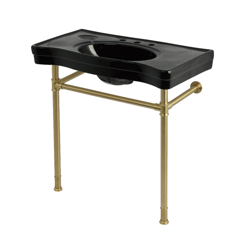 Kingston Brass Imperial 36-Inch Ceramic Console Sink with Stainless Steel Legs (8-Inch, 3-Hole), Brushed Brass