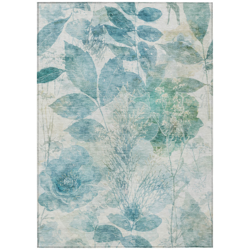 Machine Washable Indoor/Outdoor Chantille ACN2890 Floral Rug, Teal, 3' x 5'