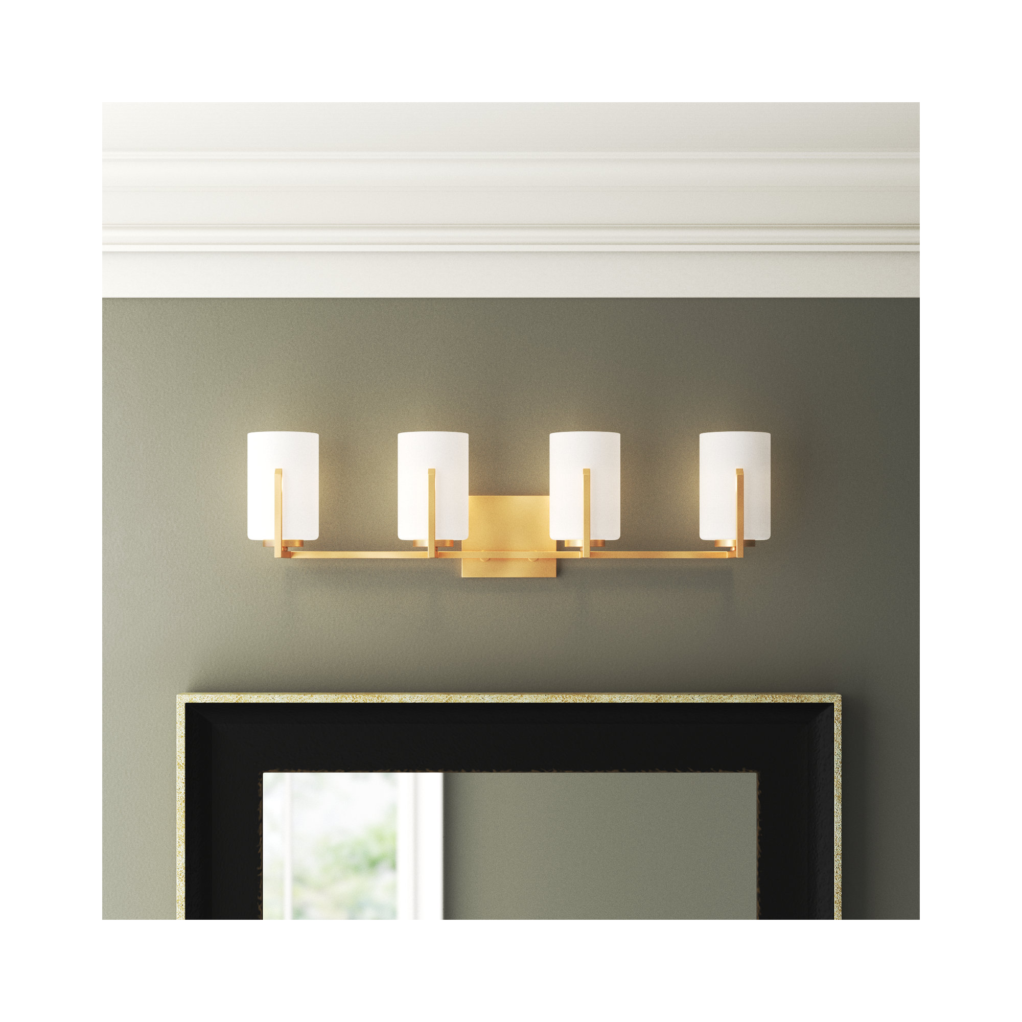 Ronsie 29.75" W 4-Light Dimmable Steel Vanity Light , Satin Brass