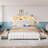 Upholstered Bed with Wood Frame, 4 Storage Drawers, Modern Bed Frame with Charging Station & LED Lights, Headboard Included,Full/Beige-108946935-108946933
