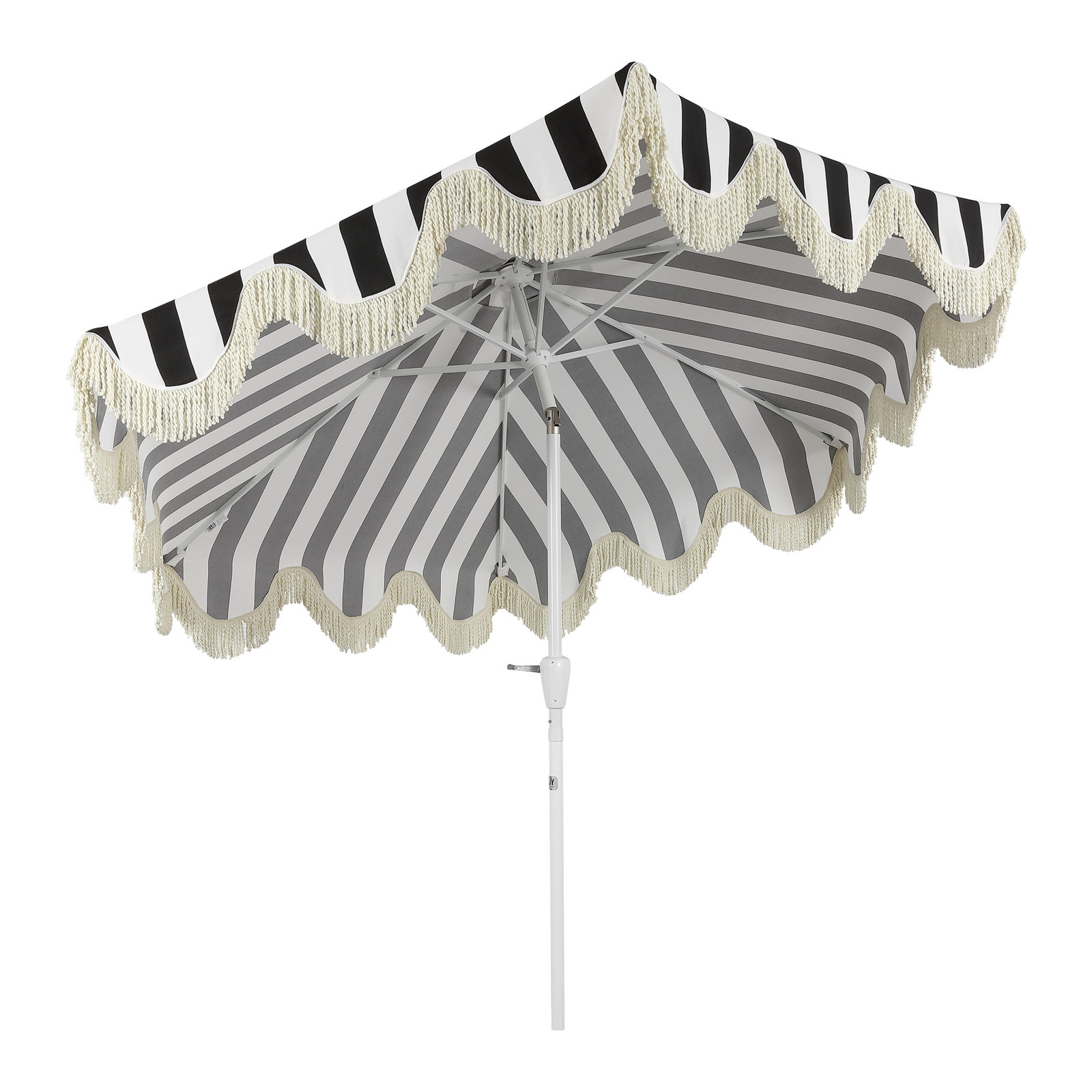 Teretha 9' Market Umbrella, Black/White/Cream Striped, White
