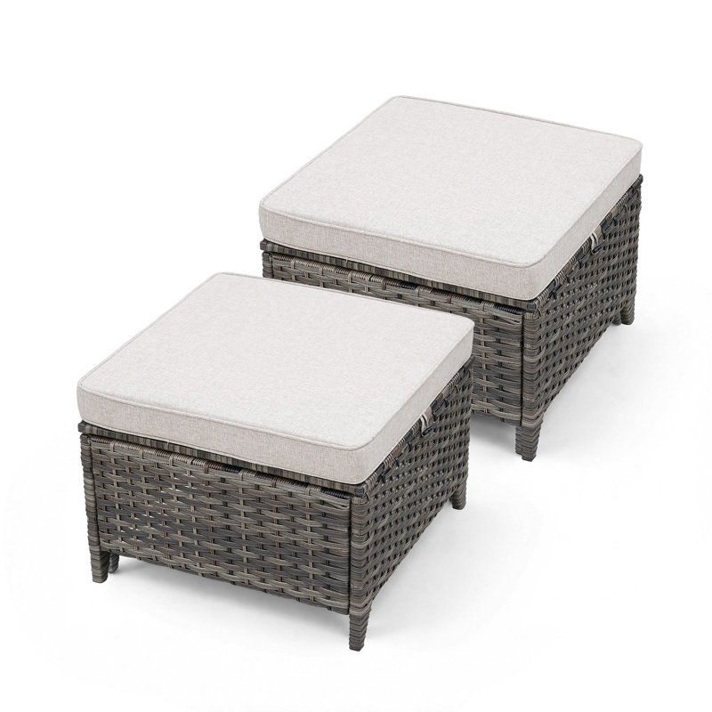 2 repose-pieds de patio avec coussins, Beige, Gris