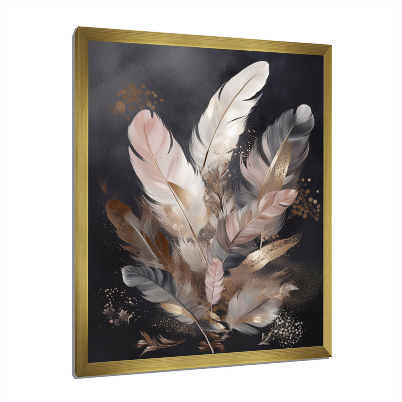 Plume d'or Rositza Wanderlust VII sur toile, H 32 po x l 24 po x P 1 po, Encadrement doré