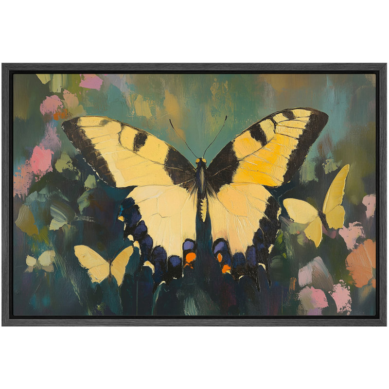 Œuvre botanique colorée de papillon jaune, photos de salon, impression sur toile encadrée, H 24 po x l 36 po