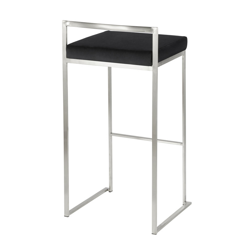 Tabouret de bar contemporain en métal avec coussin - ensemble de 3, Chrome chrome, Noir