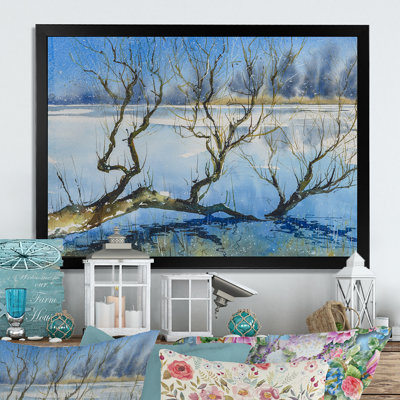 Arbre dans un lac d'hiver - reproduction d'art sur toile